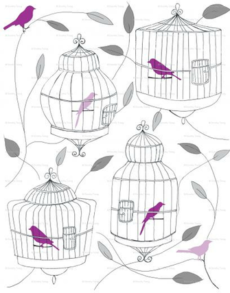 Bird Cage Design Wallpaper Purple Birds And Cages