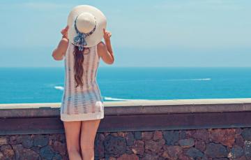 Photo Wallpaper Girl Wall Summer Sky Hat Beach Back