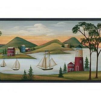 Blue Nautical Sailboats Wallpaper Border