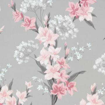 1940s Vintage Wallpaper Pink Flowers On Gray Rosie S