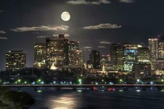 Wallpaper Moon Boston Night Building City