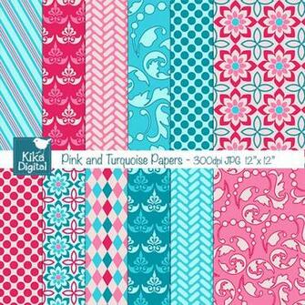 Pink And Turquoise Papers Digital Background Mygrafico