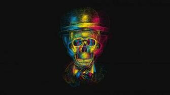 Wallpaper Skull Hat Anaglyph Drawing Full HD 1080p