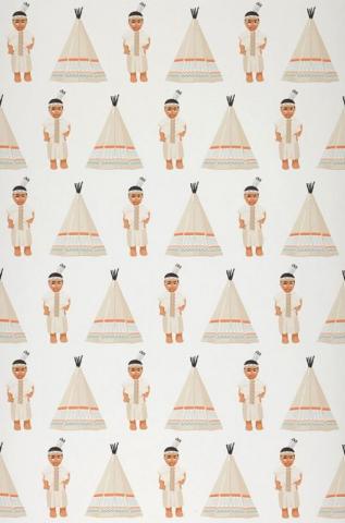 Wallpaper Indian Tipi White Light Grey Beige Orange Pastel