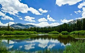 Summer Clouds Sky Verdure Lakes Mountains Wallpaper Spring