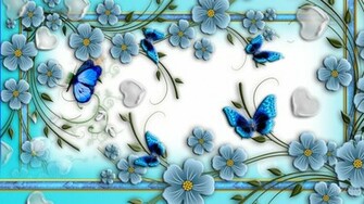 Blue Butterflies Abstract Flowers Unique Nature Wallpaper