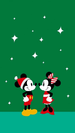 Mickey Mouse And Minnie In Christmas Hats Wallpaper