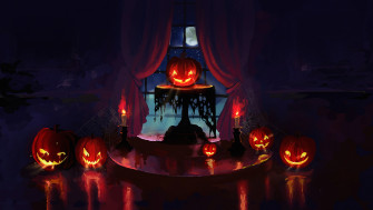 A Chilling Halloween Scene Featuring Pumpkins And
