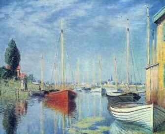 Claude Monet Argenteuil The Yacht Painting Landscape Wallpaper