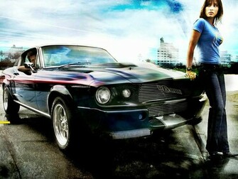 Classic Car With Girl Desktop Wallpaper For Background