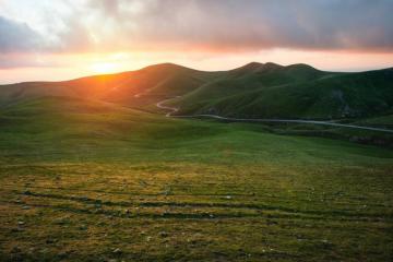 Wallpaper Valley Grass Sunset Path HD Background