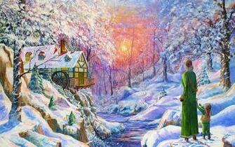 Watermill People Sunset Winter Wallpaper