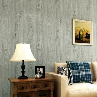 Imitation Wood Texture Plain Non Woven Wallpaper Nature Plant Fiber