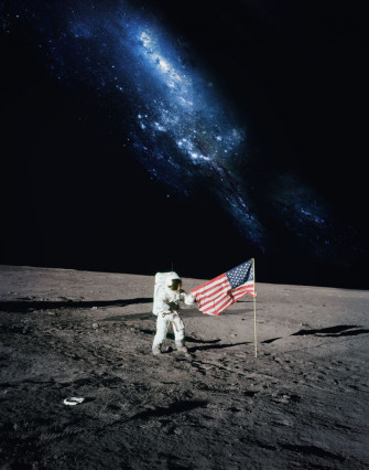 Walk The Moon Wall Mural With American Flag Murals