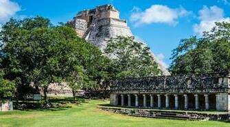 Wallpaper Mexico Uxmal Column Building Pyramid Trees