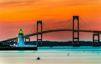 Wallpaper Newport Rhode Island Usa Bridge Lighthouse Lights