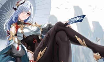 Chinese Clothes Elbow Gloves Genshin Impact Gray Hair Green