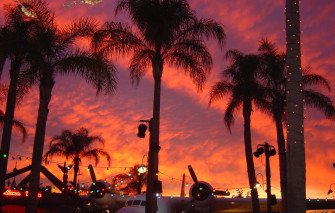 Wallpaper Sunset The Sky Miami Plane Palm Trees