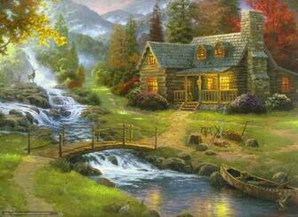 Wallpaper Thomas Kinkade Painting Nature Forest Desktop