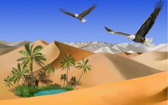 Desert Sand Eagles Oasis Wallpaper