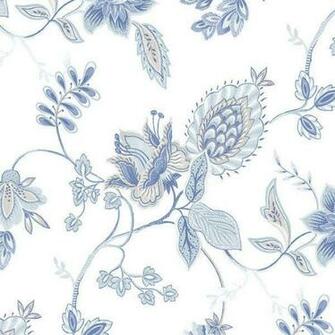 31cm Wallpaper Sample Blue Gray Jacobean On Fresh White Gc29828
