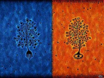 Wallpaper Tree Blue Orange And