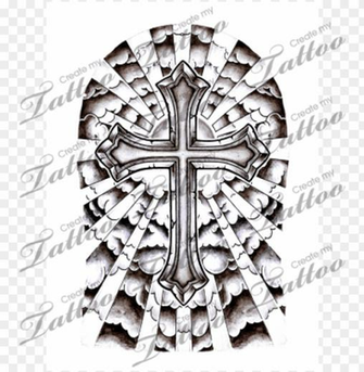 Unique Clouds Background Tattoo Cross With And Half