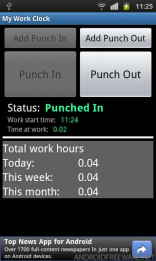 Punch In Out Clock And Widget For Tracking The Time At Work