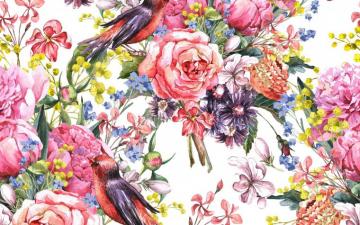 Painting Watercolor Flowers Birds Wallpaper HD Desktop And