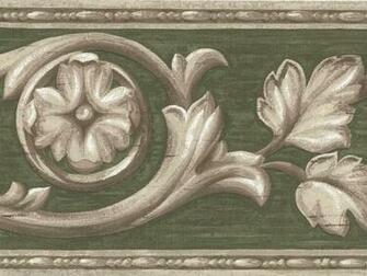 Grey Green Stone Leaf Molding Wallpaper Border Victorian