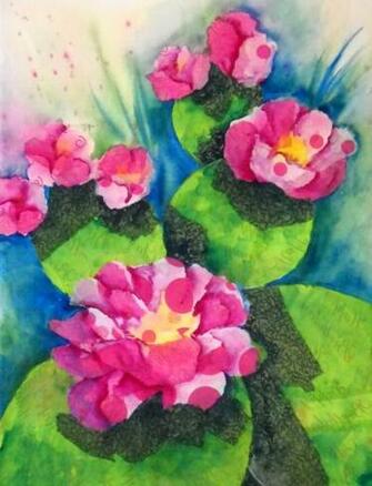 Martha Kisling Art With Heart Cactus In Bloom Watercolor Collage