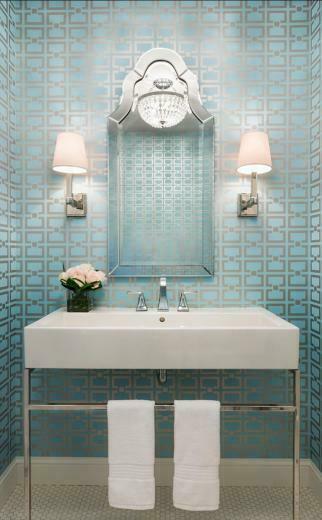 Powder Room Modern With Geometric Wallpaper Powderroom