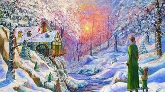 Watermill People Sunset Winter Desktop Pc And Mac Wallpaper