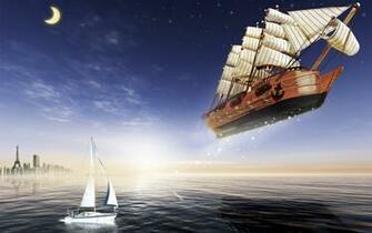 Wallpaper Flying Ship Sailboat Fantasy