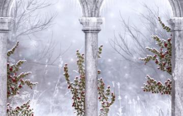 Wallpaper Winter Snowflakes Gothic Icicles Columns Ruins