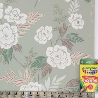 1940s Vintage Wallpaper White Flowers On Green Red Accents
