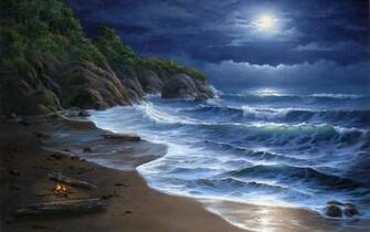 Sky Clouds Moon Moonlight Art Artistic Paintings Wallpaper Background