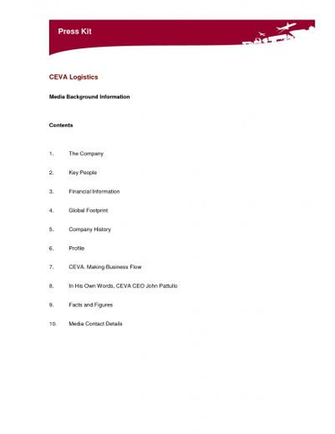 Press Kit Ceva Logistics Media Background Information Contents The