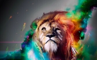 Lion Cg Digital Art Fantasy Psychedelic Face Eyes Color Manip