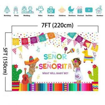 Neoback Mexican Fiesta Gender Reveal Backdrop Senor Or Senorita