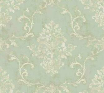 Interior Place Blue Tan Damask Scroll Wallpaper