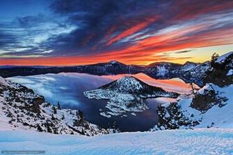 Wallpaper Crater Lake National Park Oregon Sunset