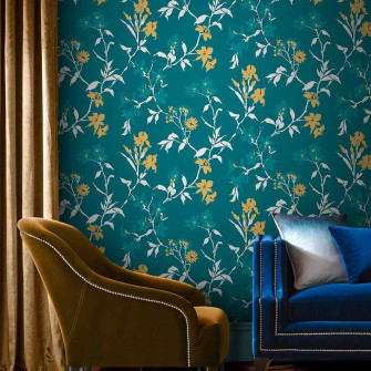 Navy Floral Wallpaper Room