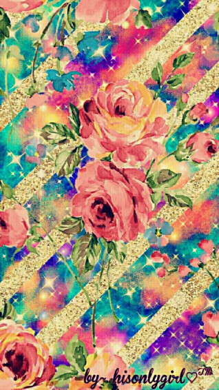 Sweety Floral Striped Galaxy Glitter Wallpaper I Created For The