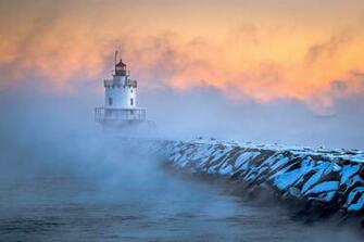 Portland Maine Pier Lighthouse Frost Morning Dawn Wallpaper