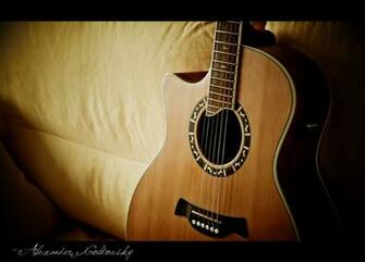 Awesome Acoustic Guitar Wallpaper On Sofa I By