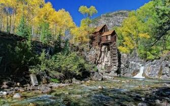 Riverside Mountain Cabin Wallpaper World