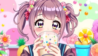 Cute Anime Girl Drinking Boba Wallpaper