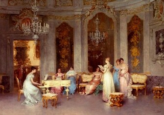 Parlor Scene Italian Art Wallpaper Image