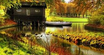Country Cottage On Lake Garden Full 1080p Ultra HD Wallpaper